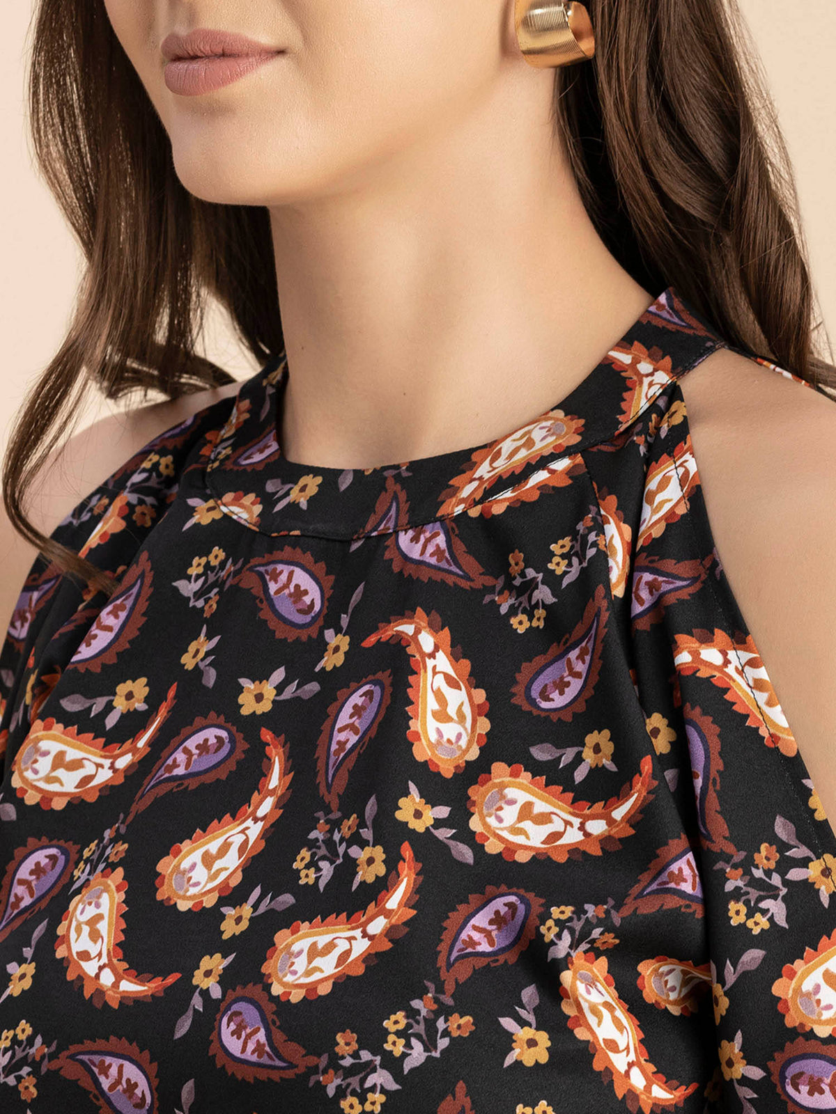 Women Free Fit Polyester Paisley Black Top | HT67 - view 5