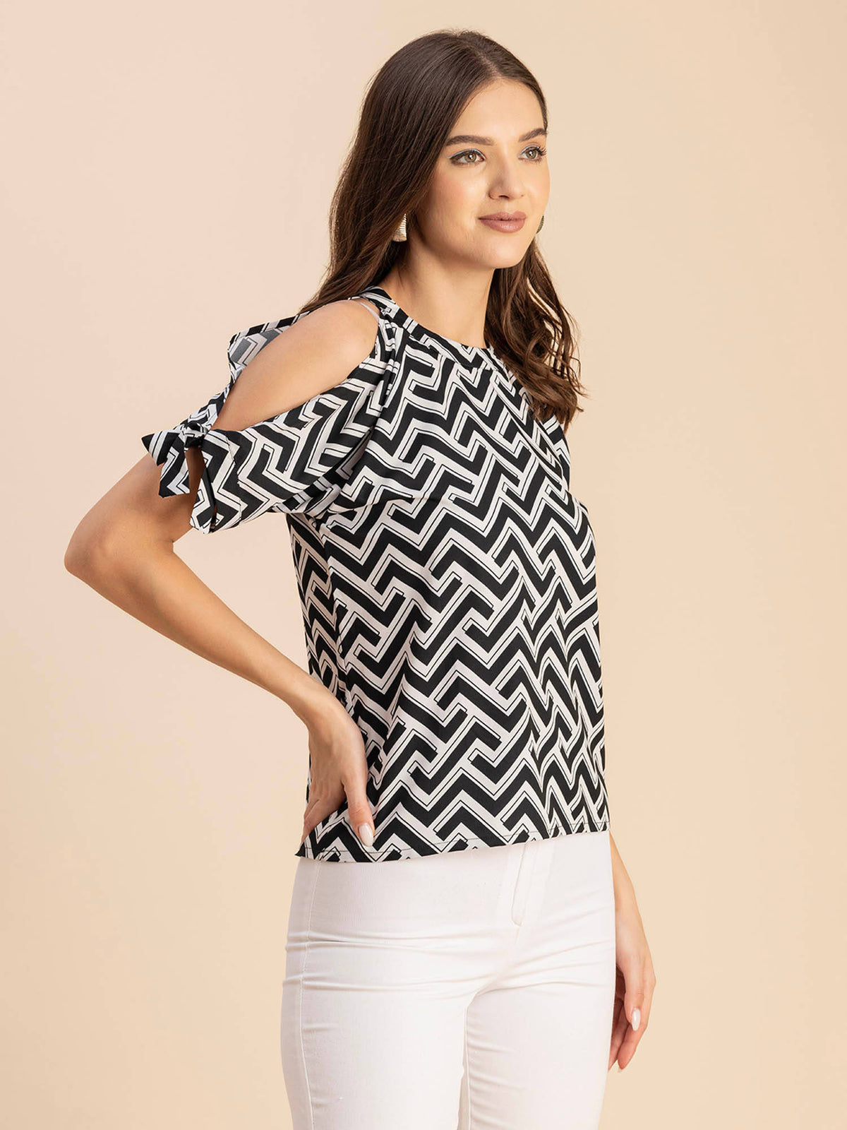 Women Free Fit Polyester Geometric Multi-Color Top | HT67 - view 2