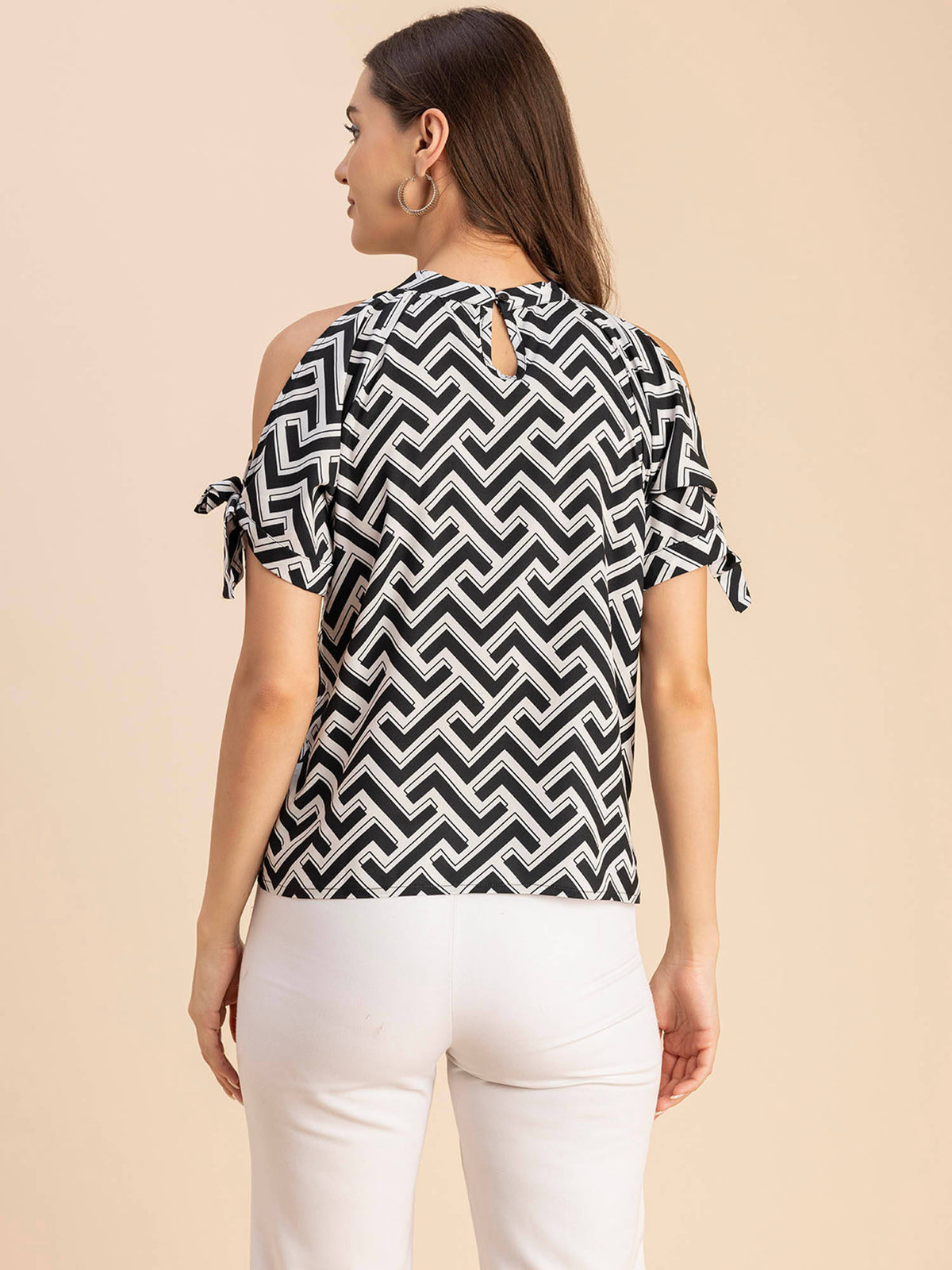 Women Free Fit Polyester Geometric Multi-Color Top | HT67 - view 3