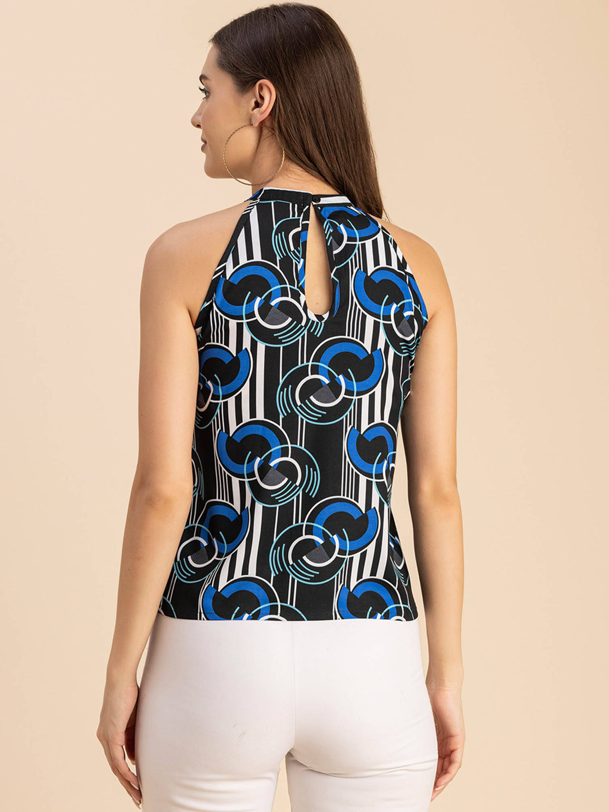 Women Free Fit Polyester Geometric Black Top | HT67 - view 3