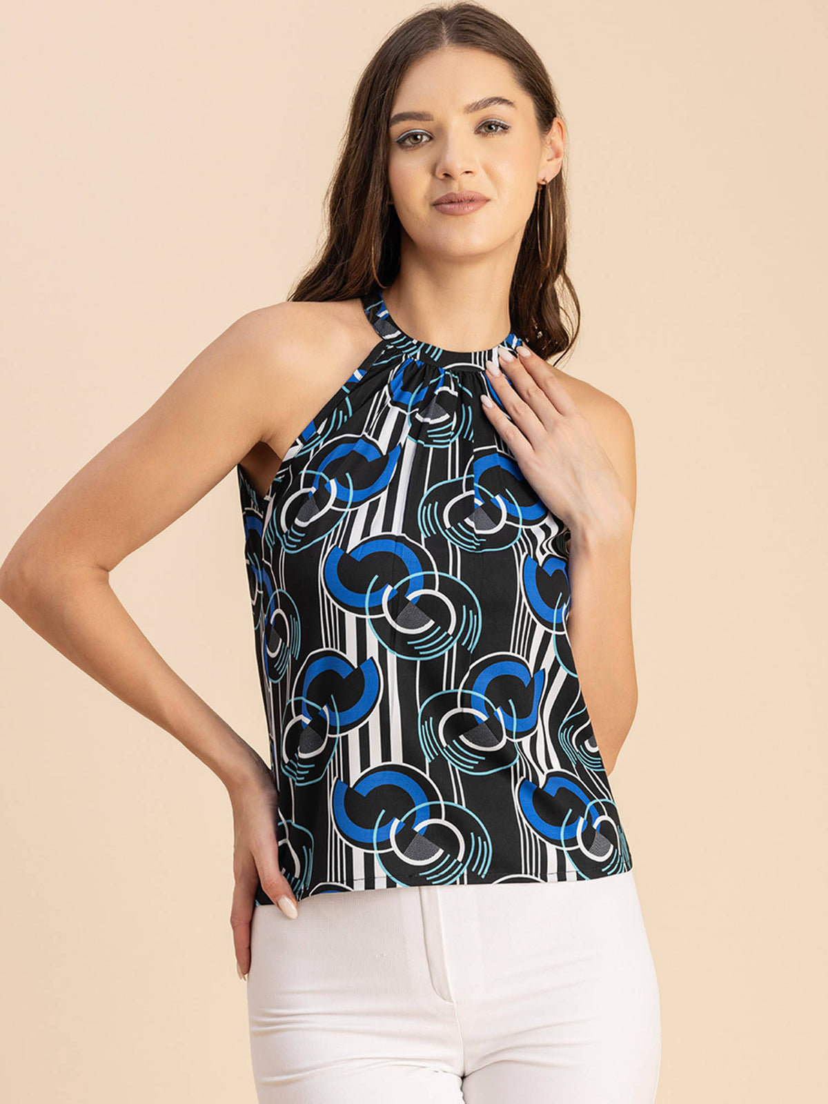 Women Free Fit Polyester Geometric Black Top | HT67 - view 5