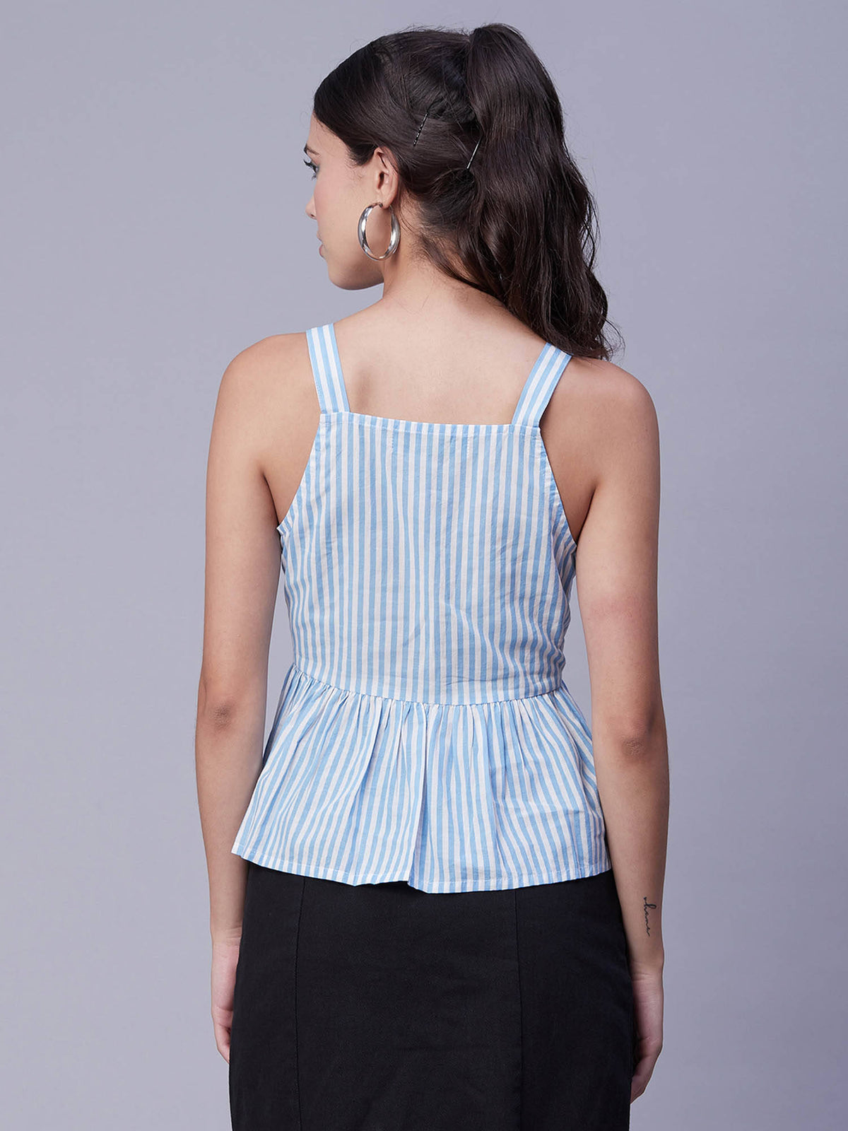 Women Peplum Fit Cotton Stripes Blue Top | pt51 - view 3