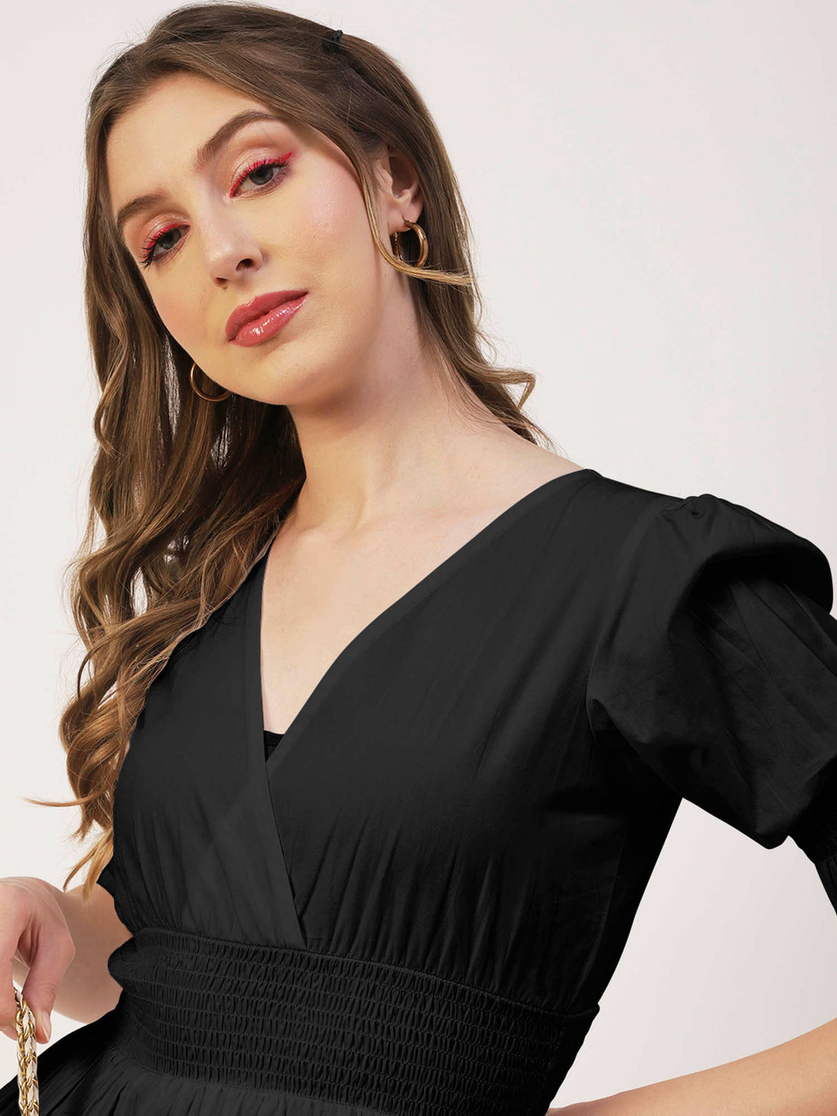 Women Peplum Fit Poplin Solid Black Top | pt51 - view 4