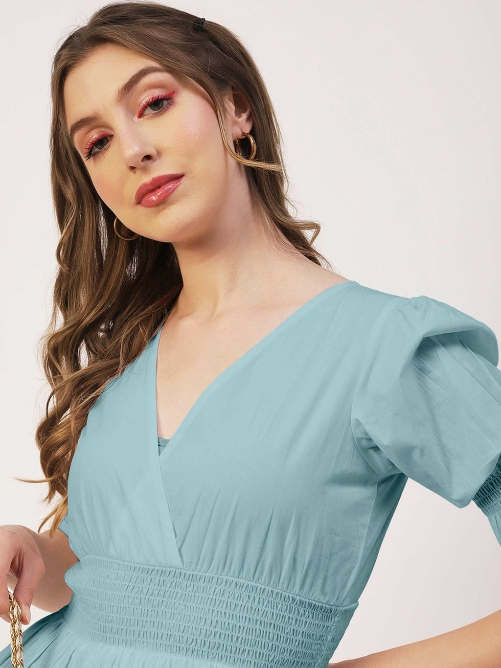 Women Peplum Fit Poplin Solid Blue Top | pt51 - view 4