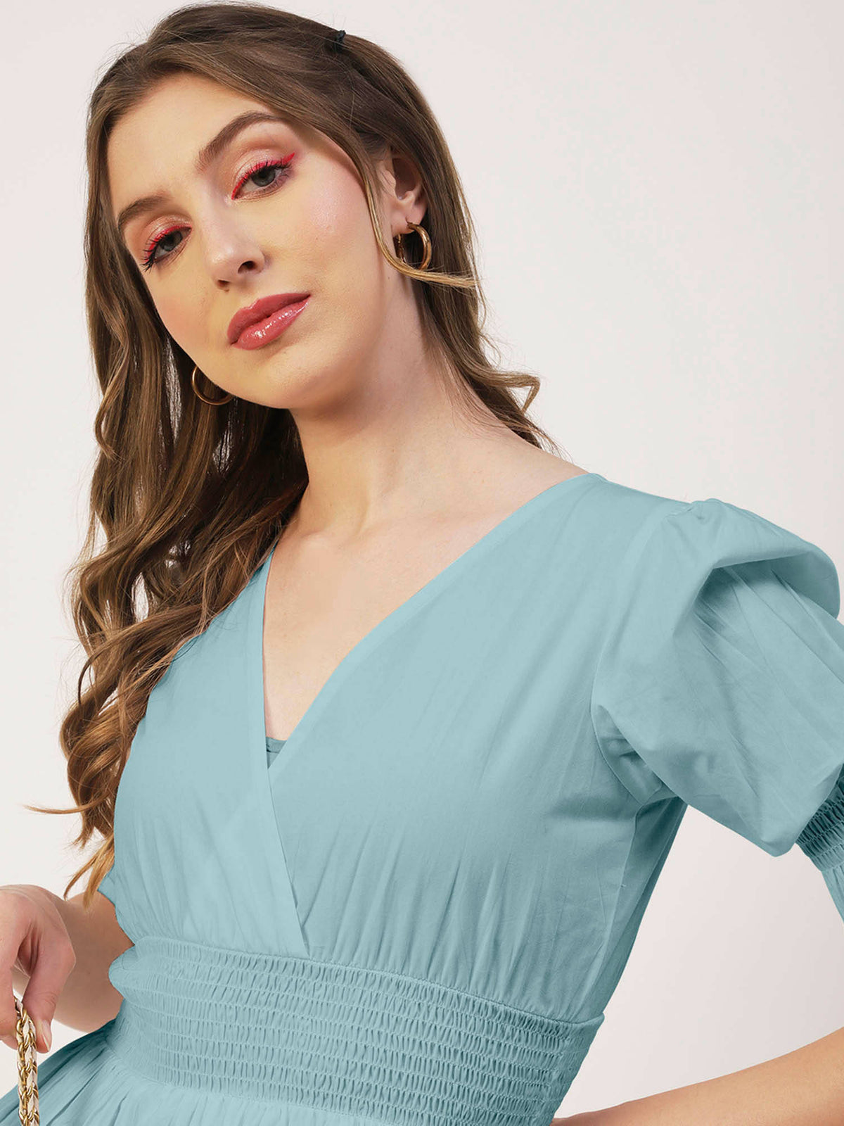 Women Peplum Fit Poplin Solid Blue Top | pt51 - view 4