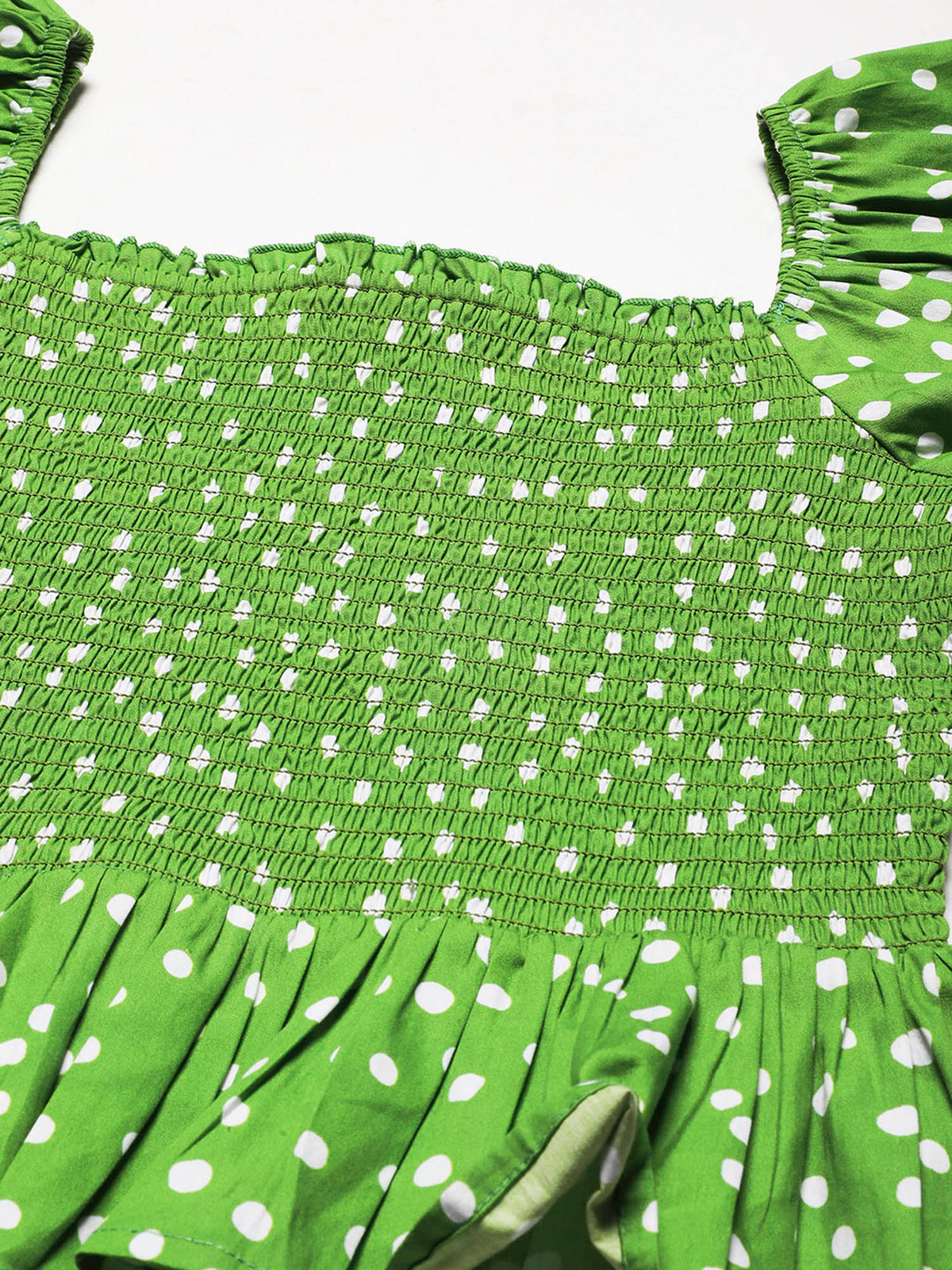 Women Peplum Fit Poplin Polka Dots Green Top | pt51 - view 5