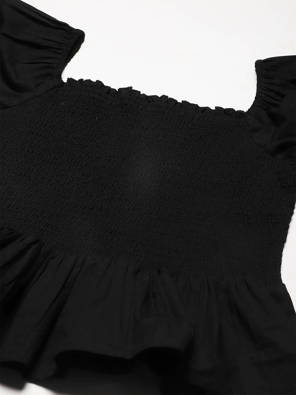 Women Peplum Fit Poplin Solid Black Top | pt51 - view 5
