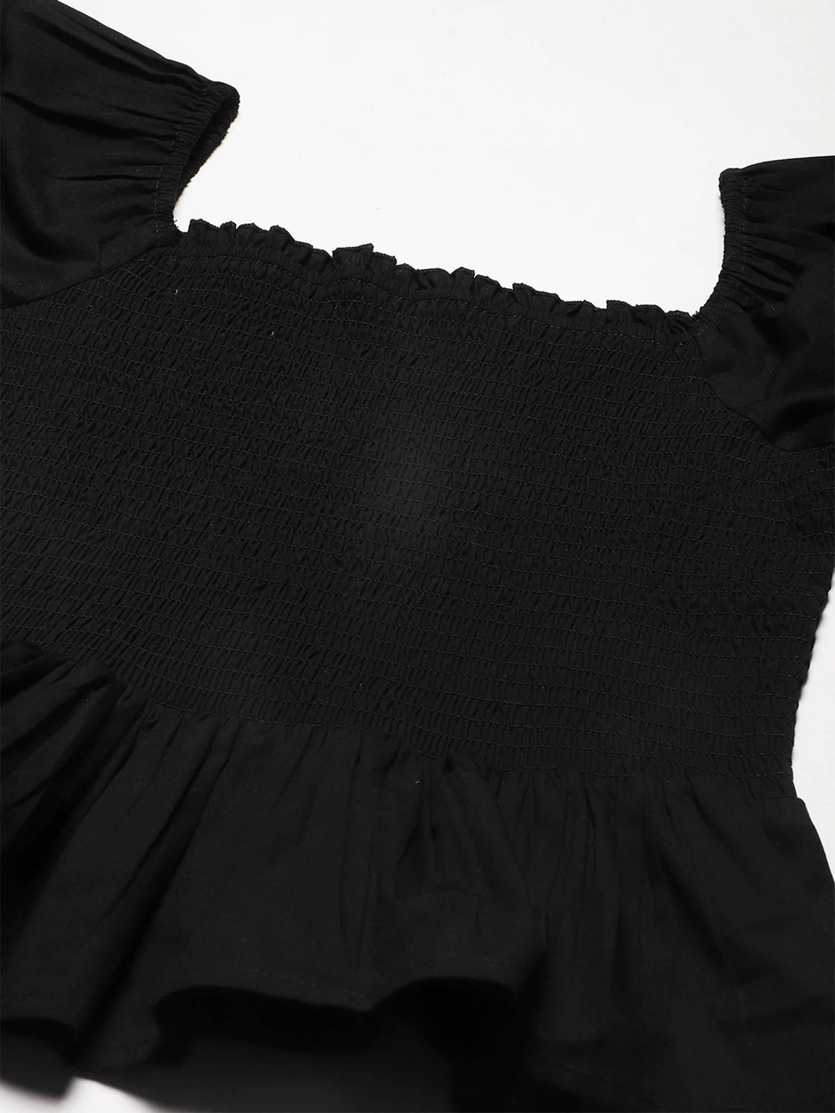 Women Peplum Fit Poplin Solid Black Top | pt51 - view 5