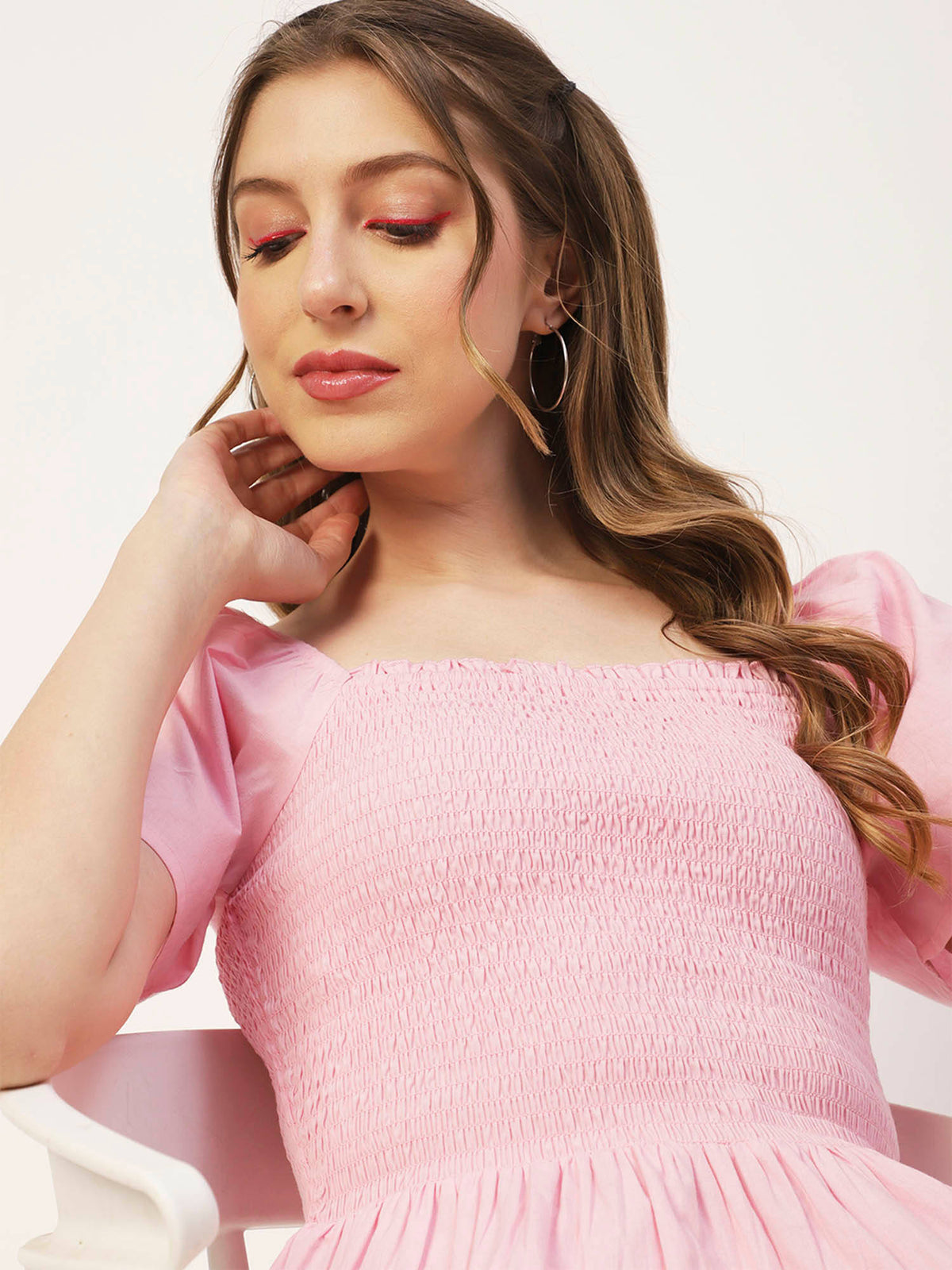 Women Peplum Fit Poplin Solid Pink Top | pt51 - view 4