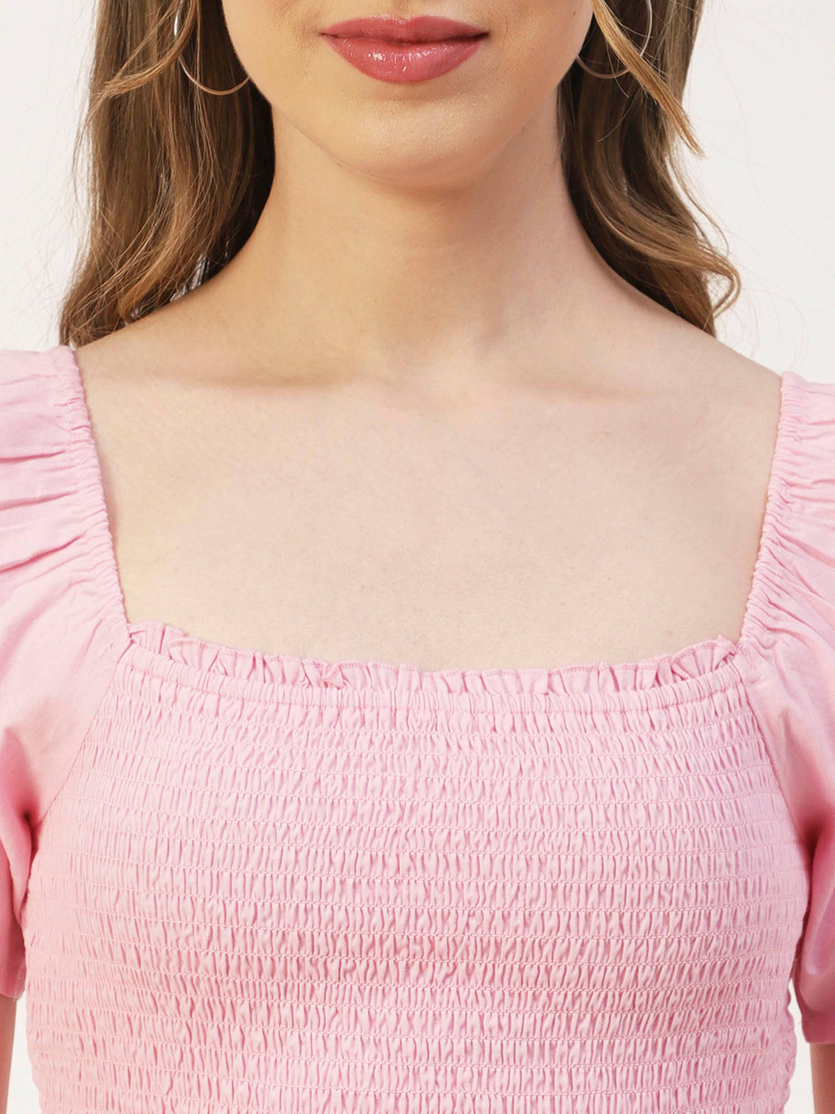 Women Peplum Fit Poplin Solid Pink Top | pt51 - view 5