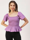 Women Peplum Fit Poplin Solid Purple Top | pt51 - view 1