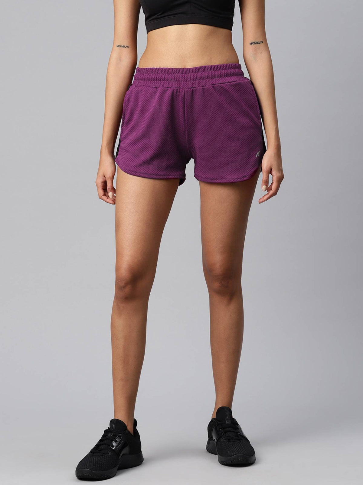 Women Solid Training Gym Sports Shorts Purple - view 1