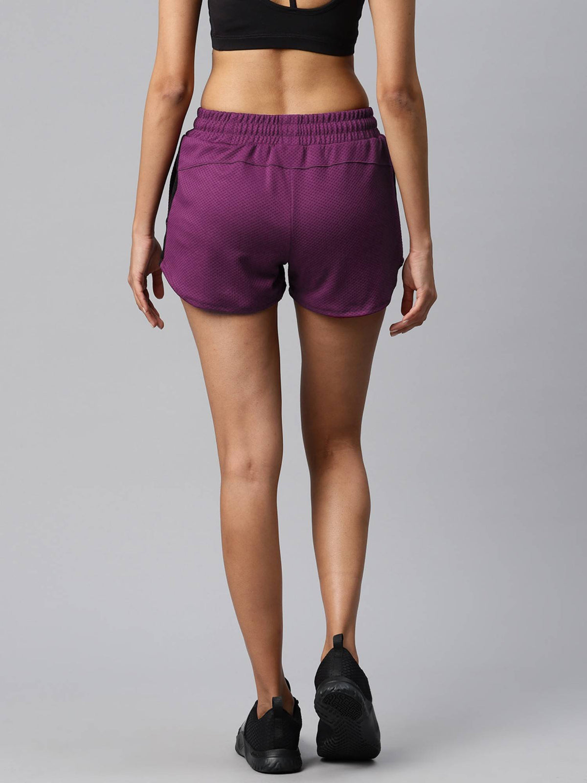 Women Solid Training Gym Sports Shorts Purple - view 2