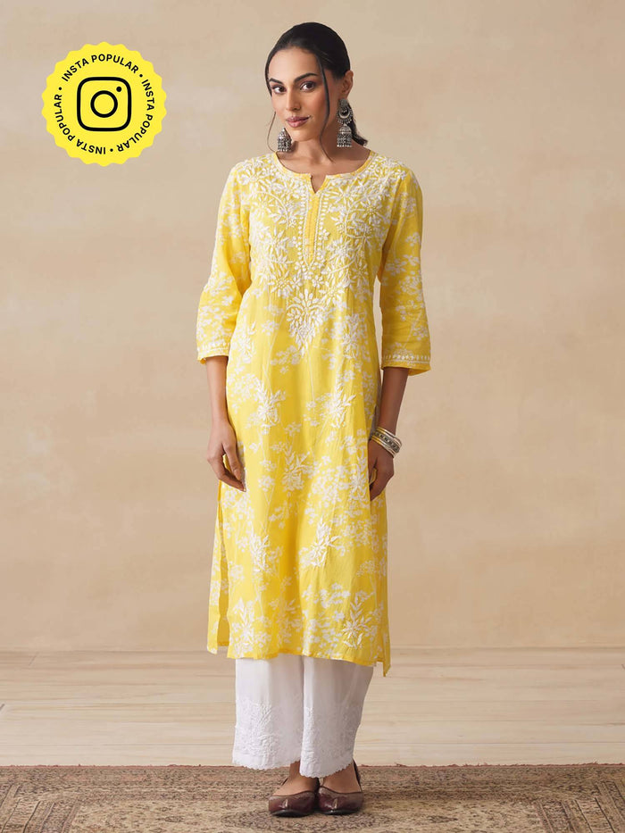 Chikankari Woven Printed Long Kurta | KDG - view 1