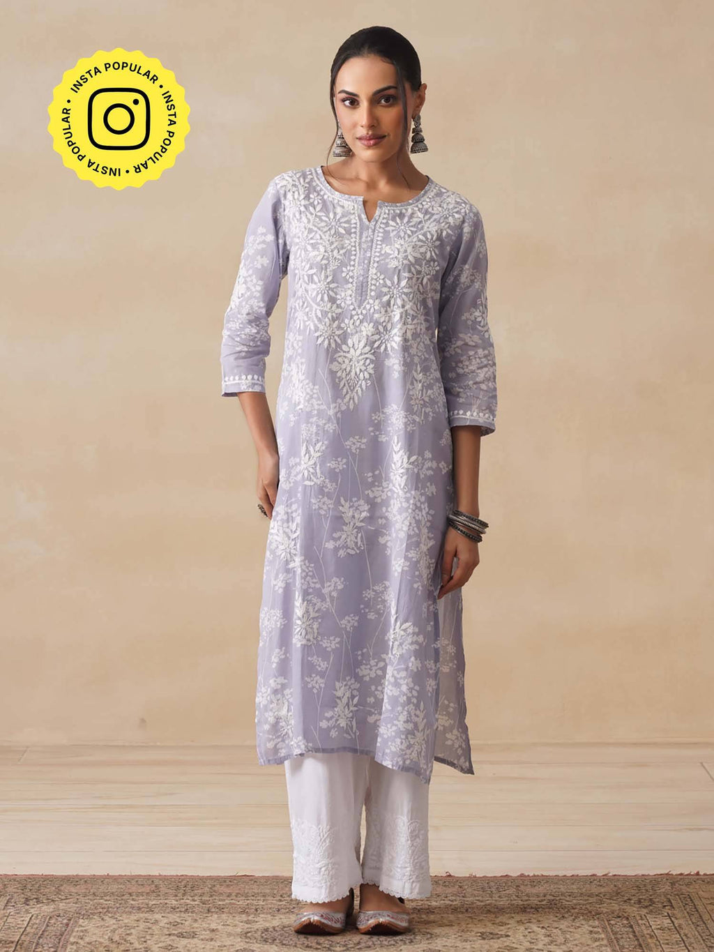 Chikankari Woven Printed Long Kurta | KDG - view 11