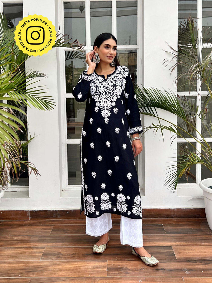 Chikankari Woven Long Kurta | U3S - view 1
