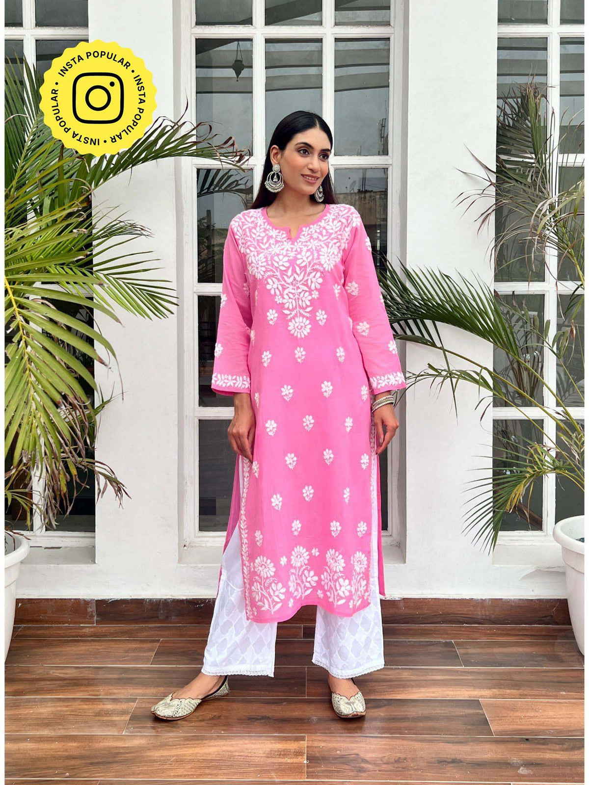 Chikankari Woven Long Kurta | U3S - view 10