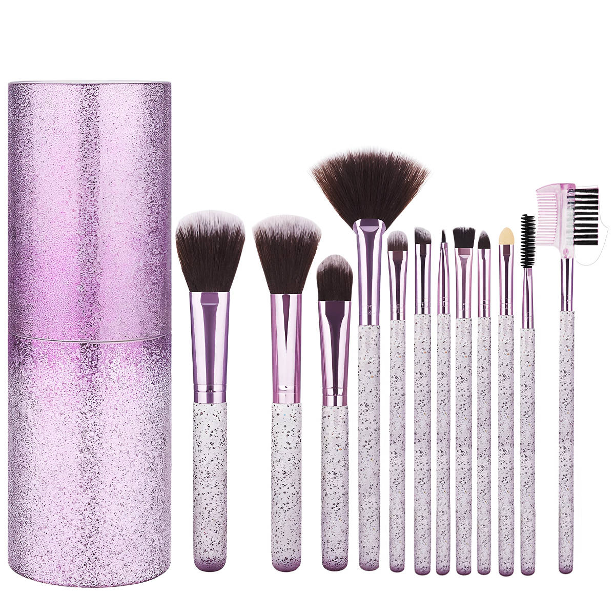 Makeup Brushes Kit Face & Eye Cosmetic Brush Set of 12 with Glitter Travel Storage Holder Case | T32 - view 1