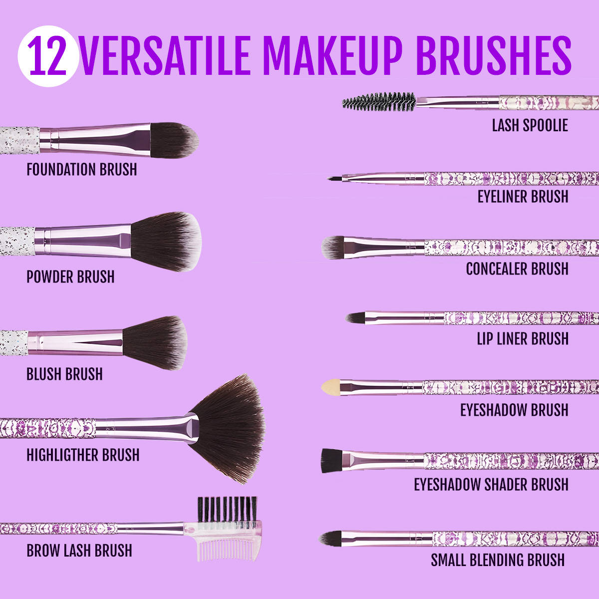 Makeup Brushes Kit Face & Eye Cosmetic Brush Set of 12 with Glitter Travel Storage Holder Case | T32 - view 3