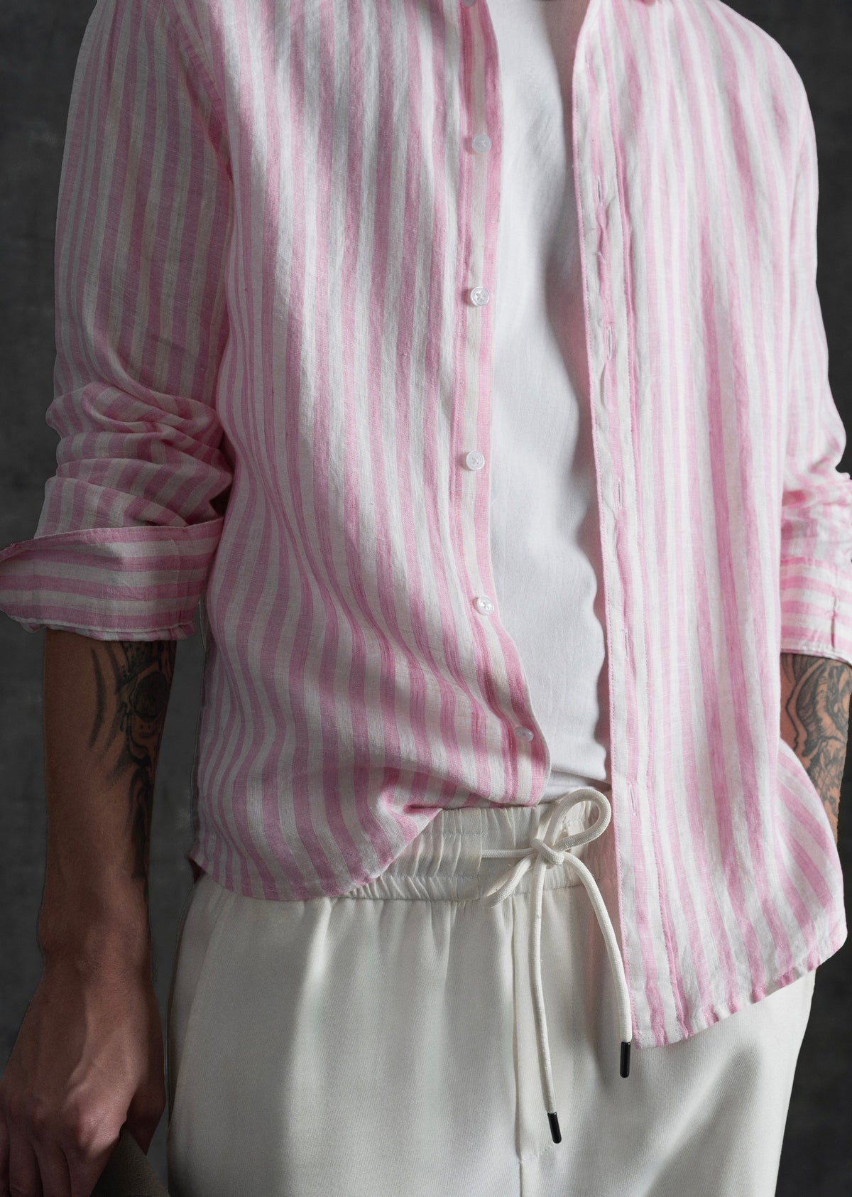 100% Linen Pink Stripe Shirt
