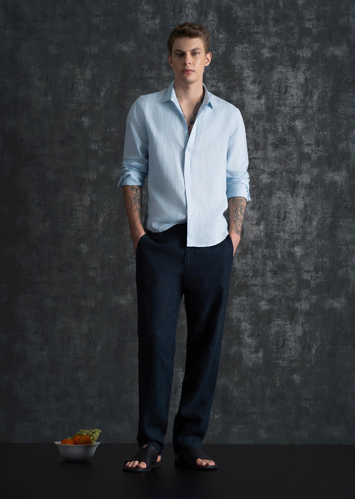 Blue 100% Pure Linen Gingham Check Shirt