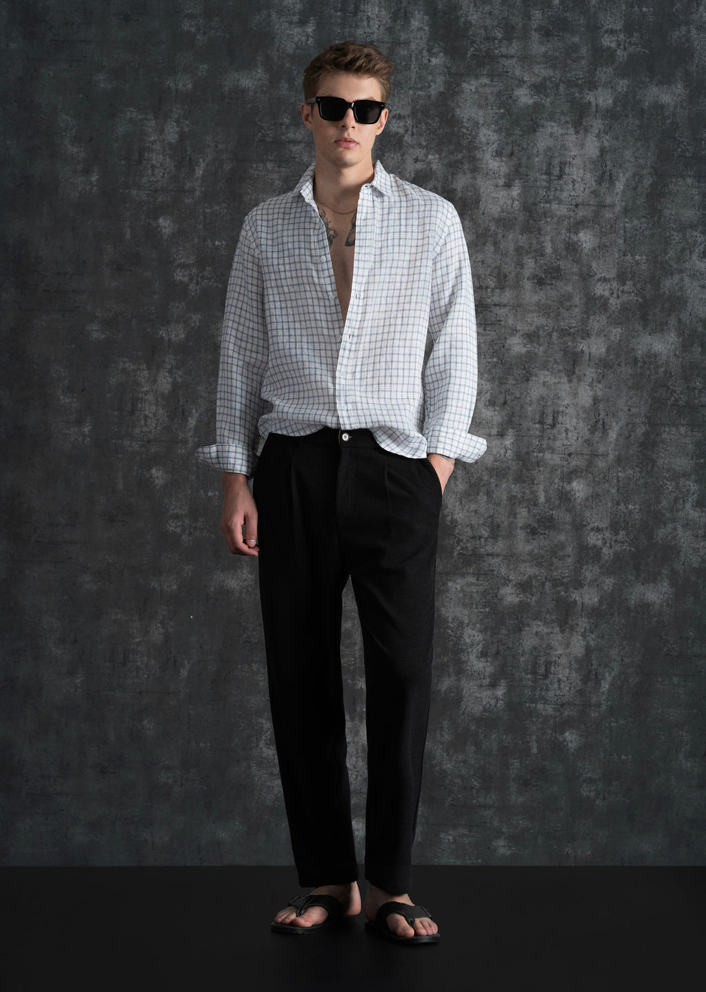 Blue 100% Pure Linen Check Shirt