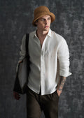 100% Pure Linen Off-White Check Shirt