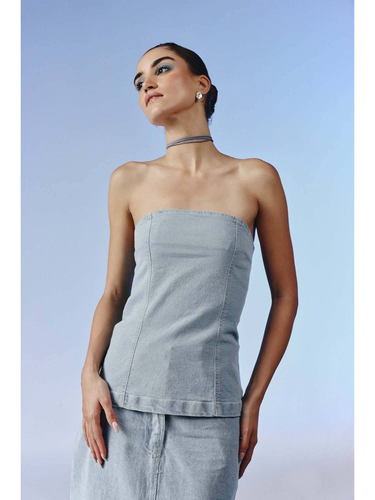 Mist Blue Strapless Top | TT90 - view 1