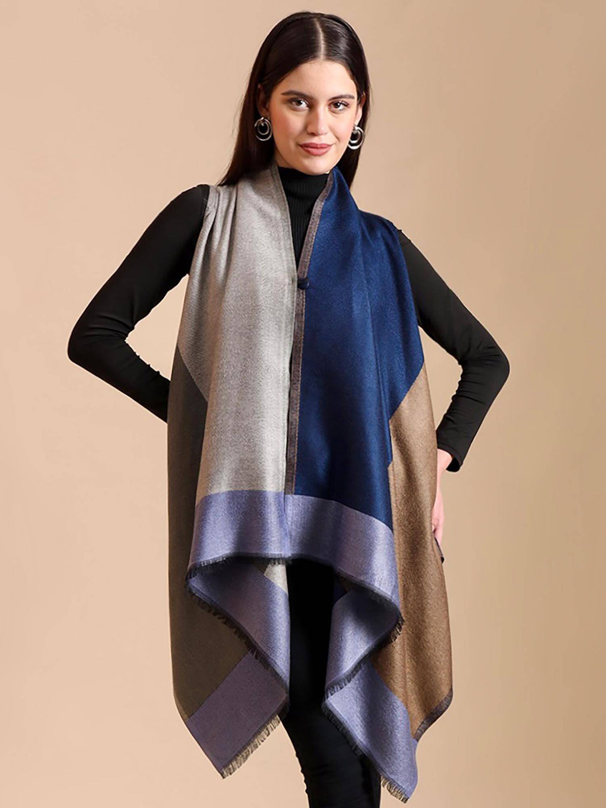 Woven Checkered Pastel Sleeveless Blue Shrug | JC78 - view 1