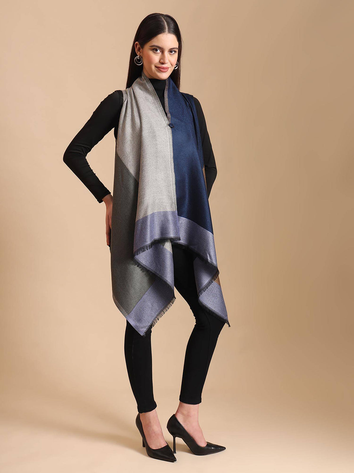 Woven Checkered Pastel Sleeveless Blue Shrug | JC78 - view 2
