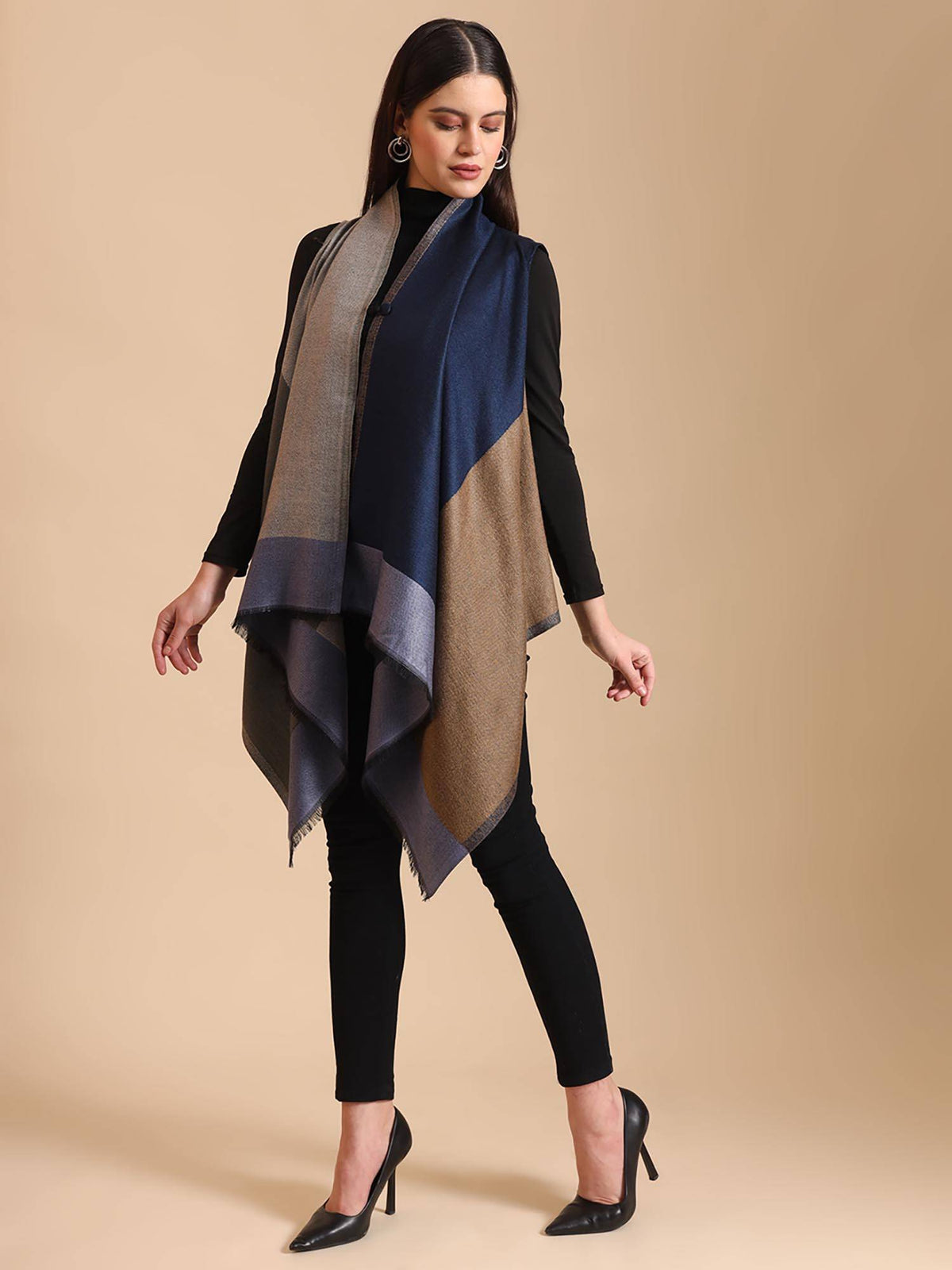 Woven Checkered Pastel Sleeveless Blue Shrug | JC78 - view 3