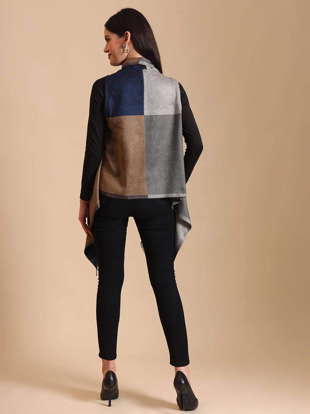 Woven Checkered Pastel Sleeveless Blue Shrug | JC78 - view 5