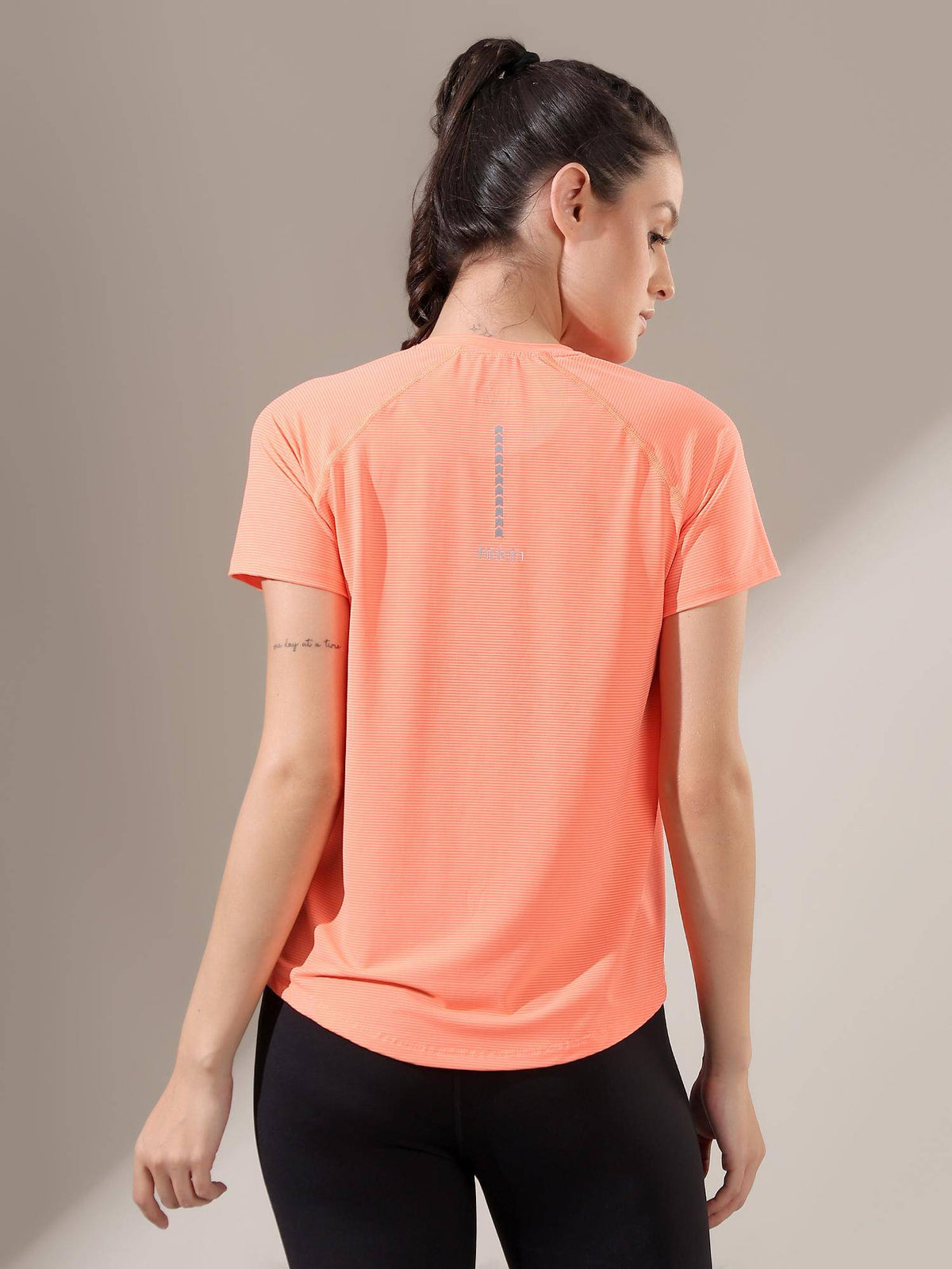 Women Orange Striped Active T-Shirt | TT89 - view 2