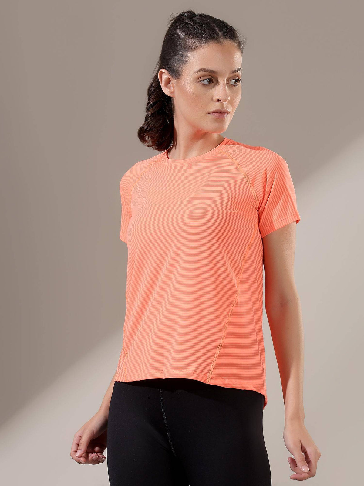 Women Orange Striped Active T-Shirt | TT89 - view 3
