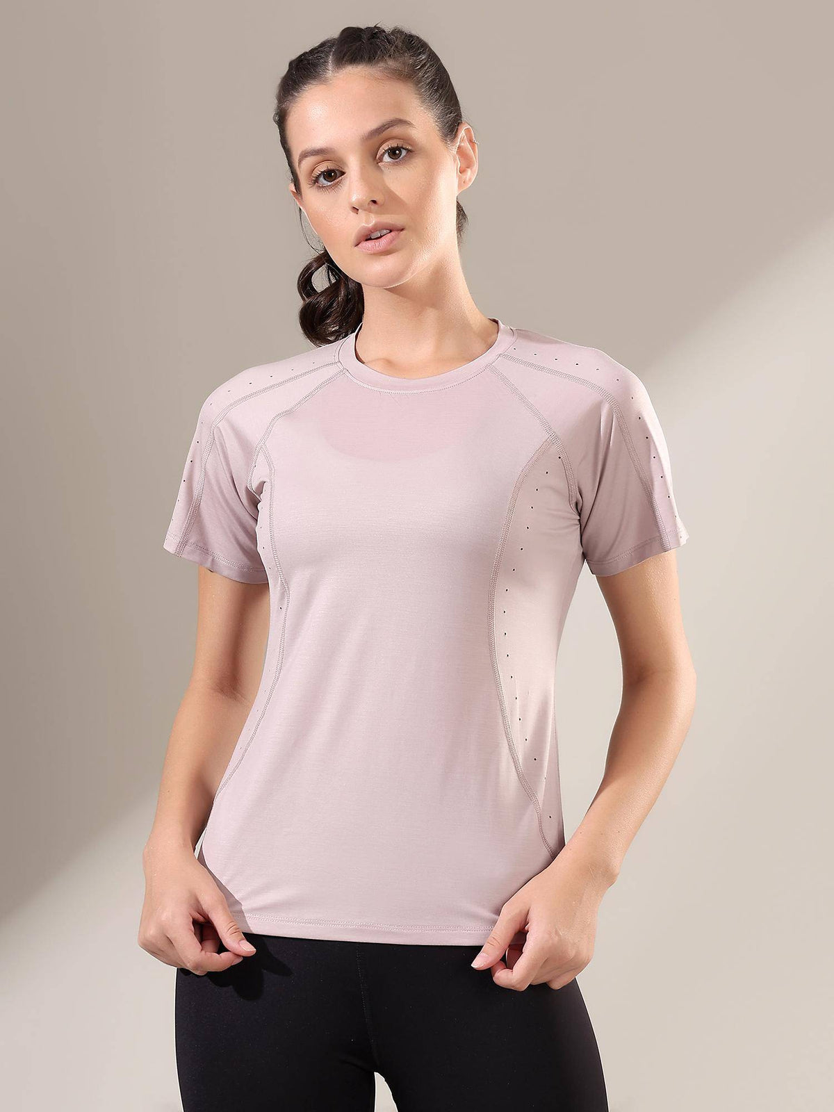 Women Pink Laser-Cut Motion T-Shirt | TT89 - view 1