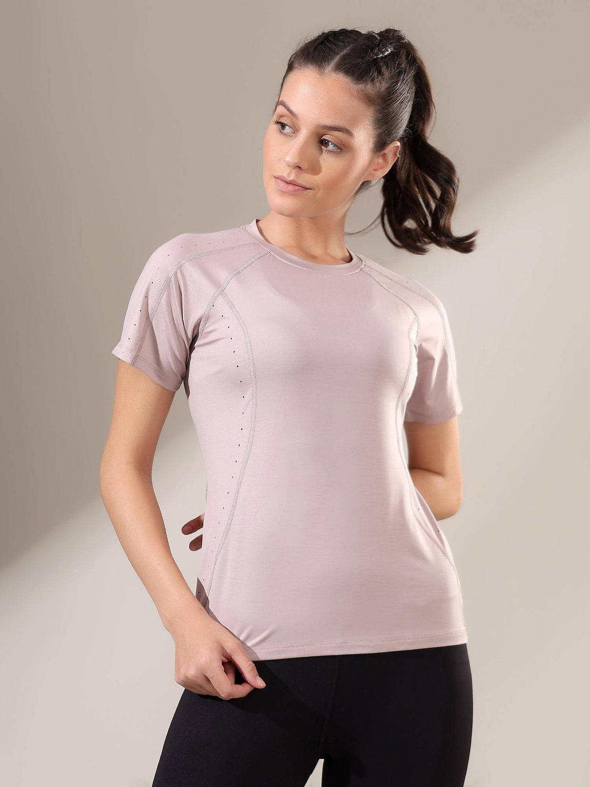 Women Pink Laser-Cut Motion T-Shirt | TT89 - view 4