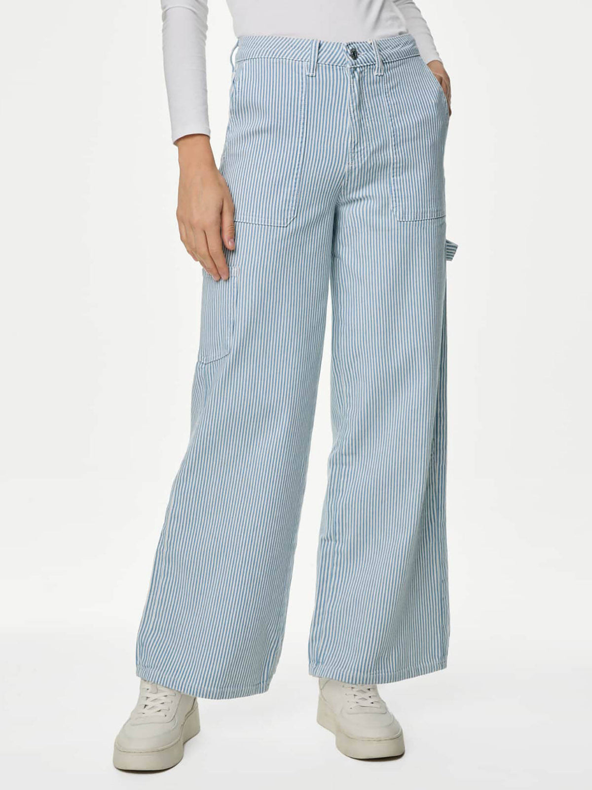 Blue Relaxed High Waisted Carpenter Wide Leg Jeans | RF89 - view 1
