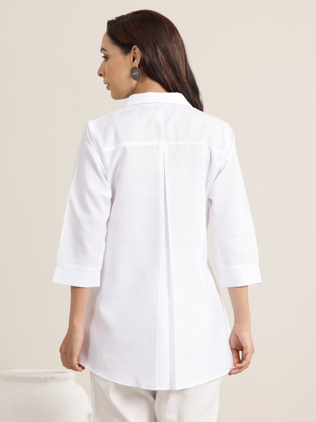 Libas White Printed Cotton Blend Shirt