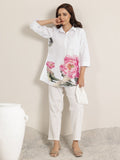 Libas White Printed Cotton Blend Shirt