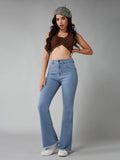 Bootcut Solid Stretchable Blue Denim Jeans | BT10 - view 1