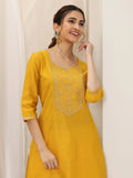 Libas Mustard Yoke Design Silk Straight Kurta
