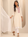Gerua Off White Yoke Design Cotton Blend Straight Kurta