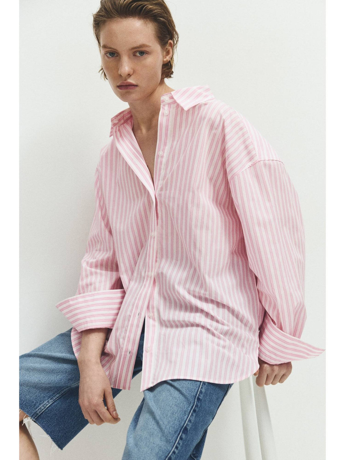 Women Blue Oversized Poplin Shirt | S67 - view 9
