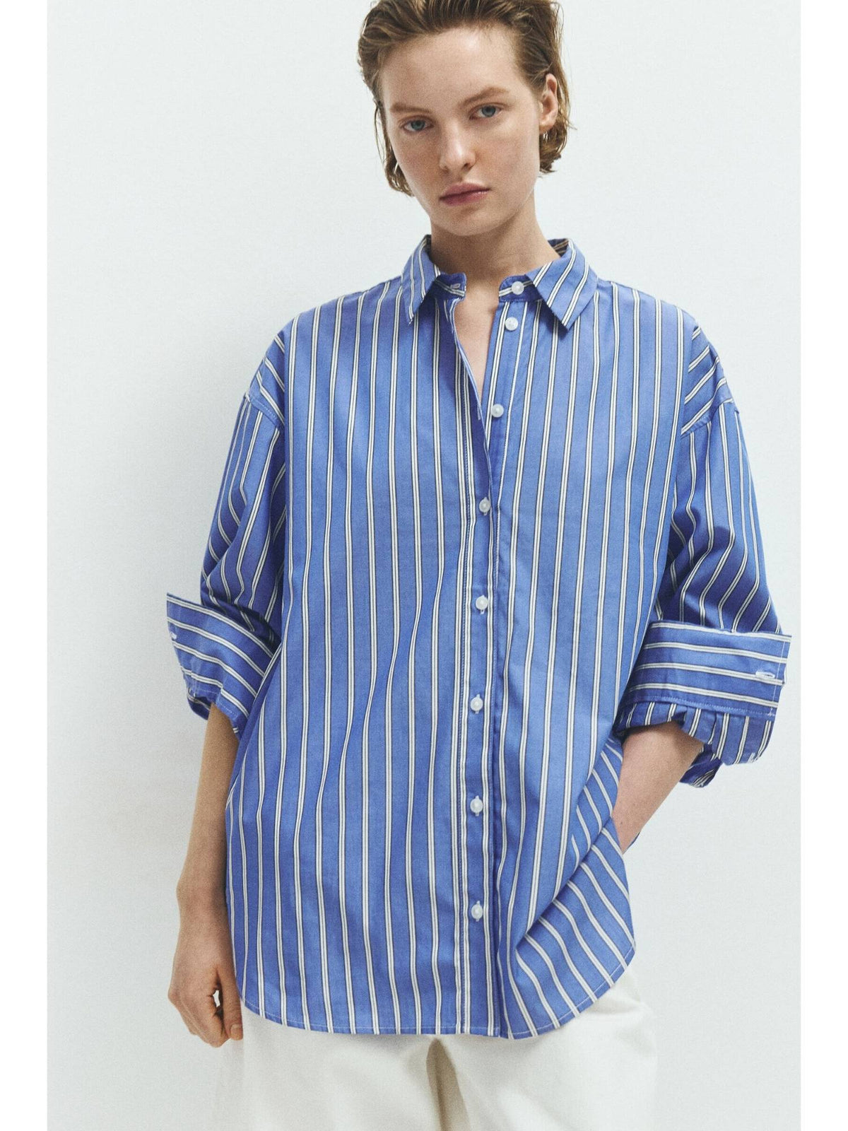 Women Blue Oversized Poplin Shirt | S67 - view 1