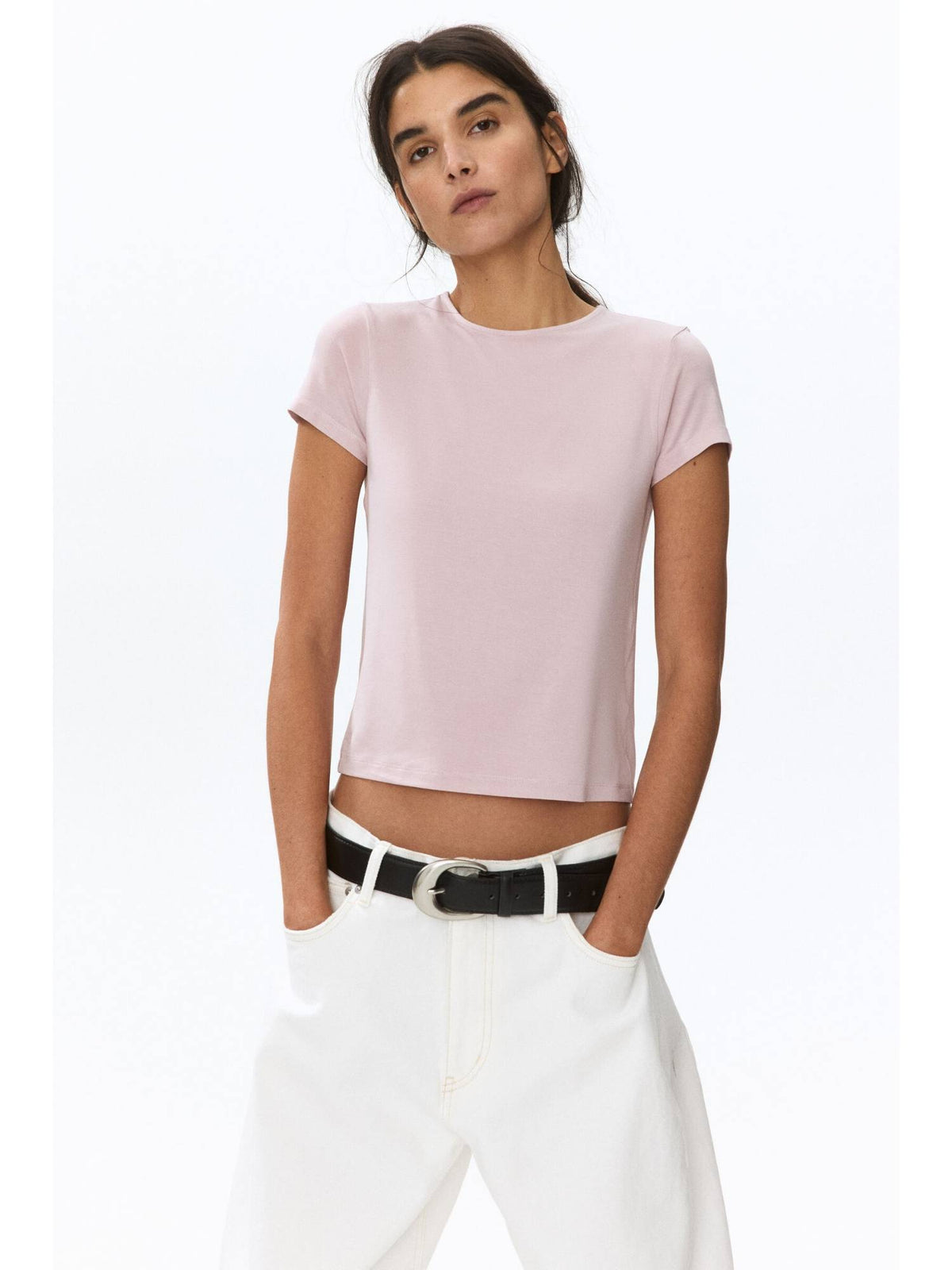 Women Pink Fitted Viscose T-Shirt | TS56 - view 2