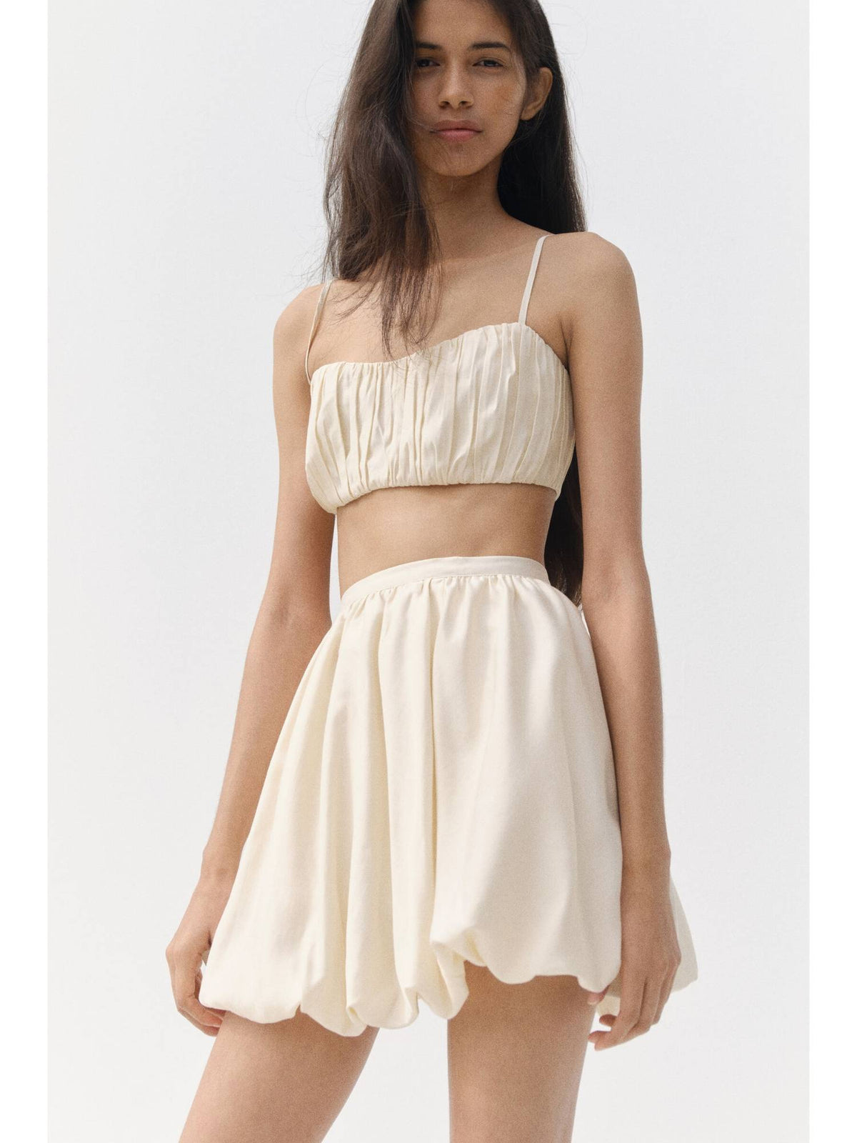 Women Beige Gathered Crop Top | CT61 - view 2