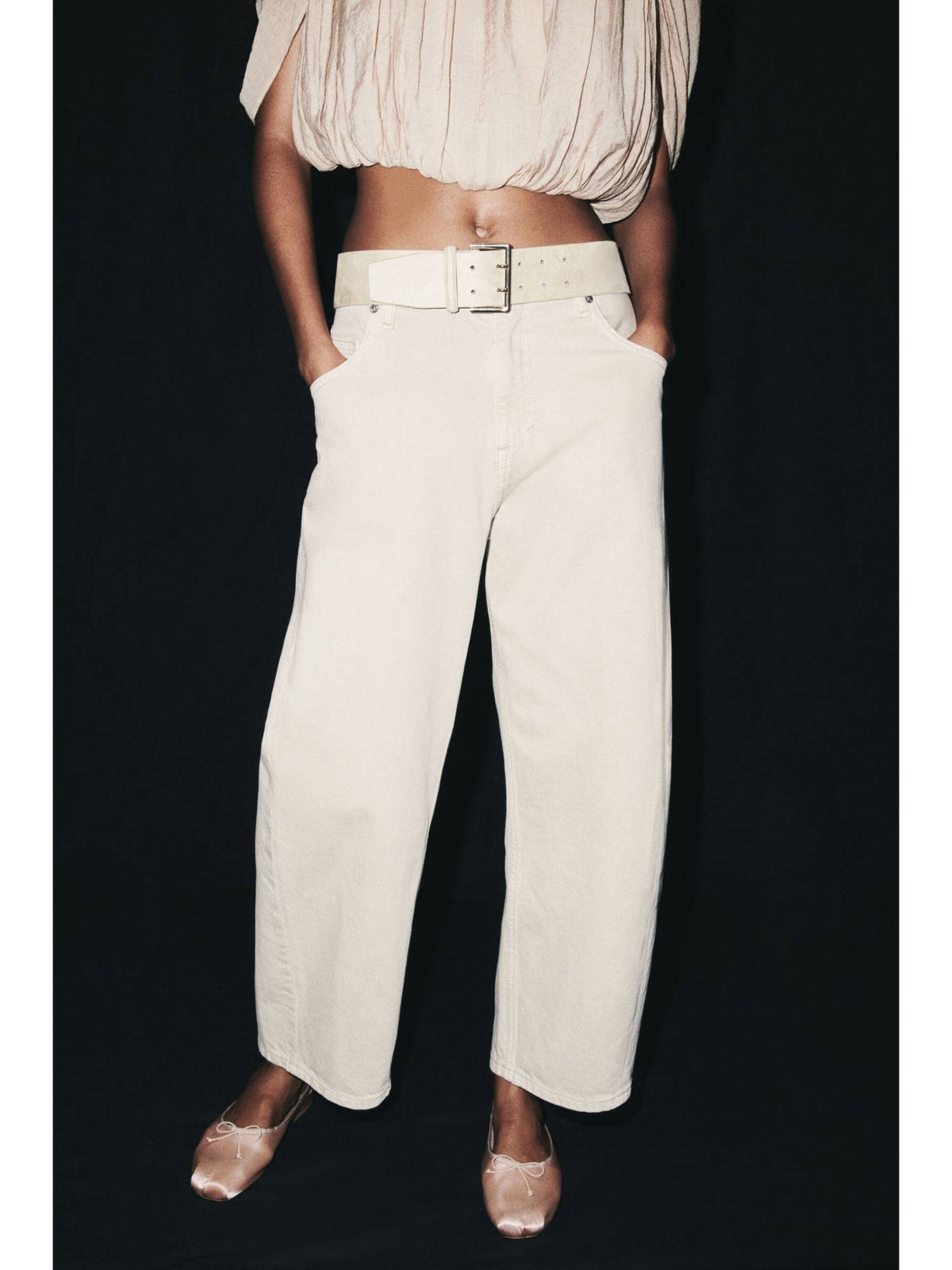 Women Beige Barrel High Waist Ankle Jeans | BG78 - view 1
