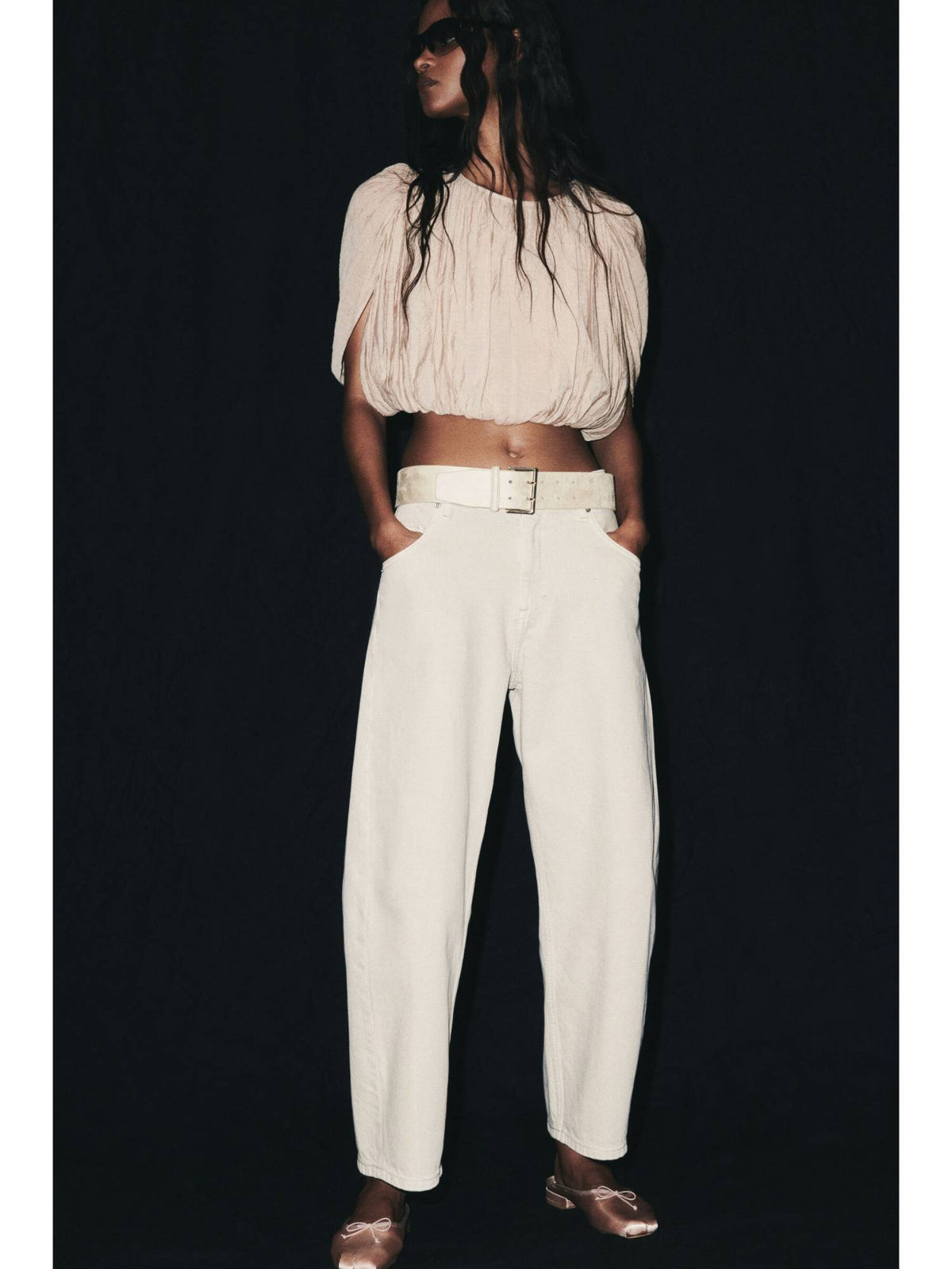 Women Beige Barrel High Waist Ankle Jeans | ST23 - view 2