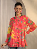 Libas Coral Printed Chiffon A-Line Shirt