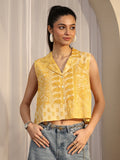 Libas Yellow Printed Cotton Straight Short Kurti